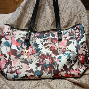 FOSSIL NEW Floral Women's Tote Bag - Black and Pink